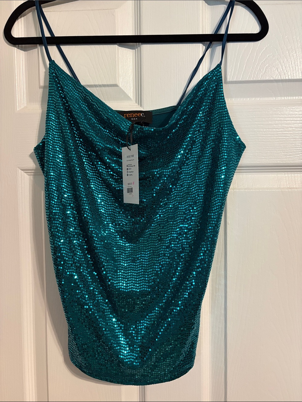 Renee C. Teal Sequin Cowl Cami